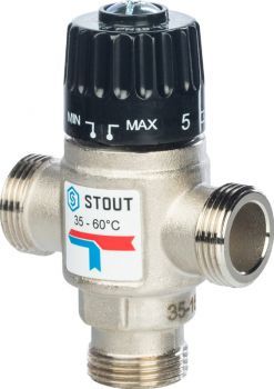 SVM-0110-166020 STOUT Термостатический смесительный клапан для систем отопления и ГВС 3/4"  ВР   35-